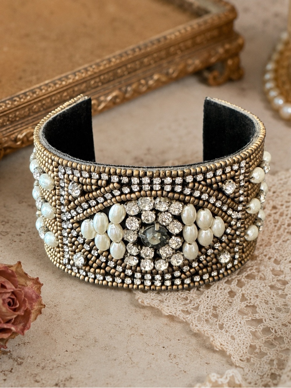 Boho Womens Y2K Wide Cuff Beaded Bracelet